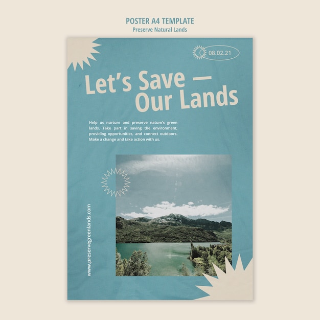 Kostenlose PSD vertikale plakatvorlage für naturschutz mit landschaft