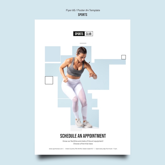 Vertikale Plakatvorlage für Sporttraining mit geometrischen Ausschnittformen