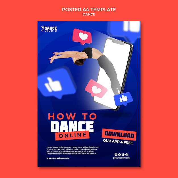Kostenlose PSD vertikale plakatvorlage für tanzkurse