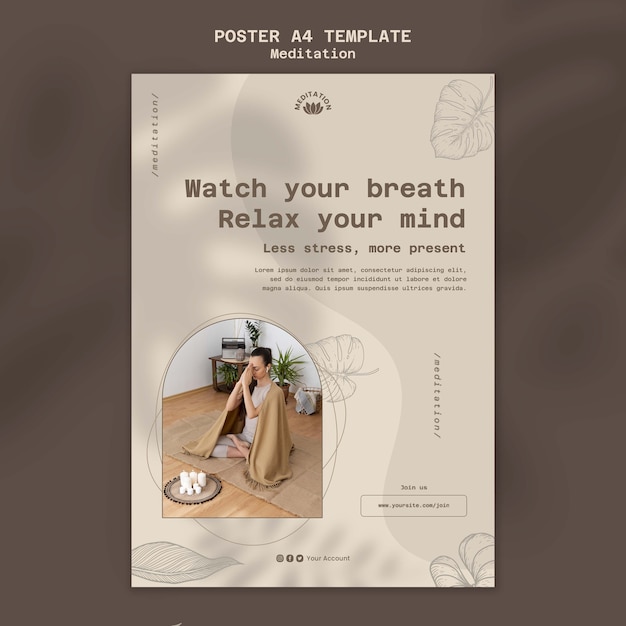 Vertikale plakatvorlage für yoga-meditation mit blattdesign