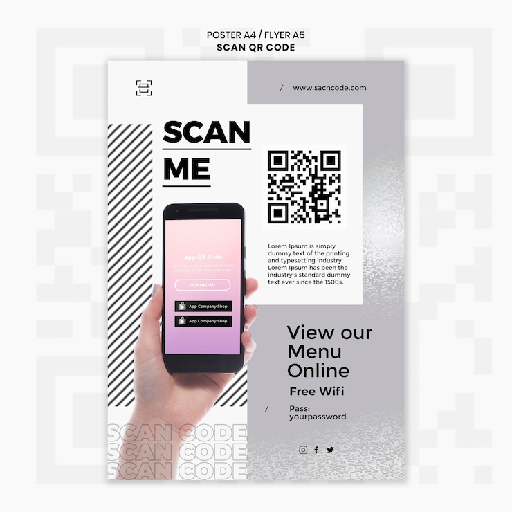Kostenlose PSD vertikale plakatvorlage zum qr-code-scannen mit smartphone