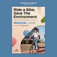 Kostenlose PSD vertikale postervorlage zum weltfahrradtag mit person, die fahrrad benutzt