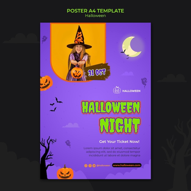Kostenlose PSD vertikale postschablone für halloween mit kind im kostüm