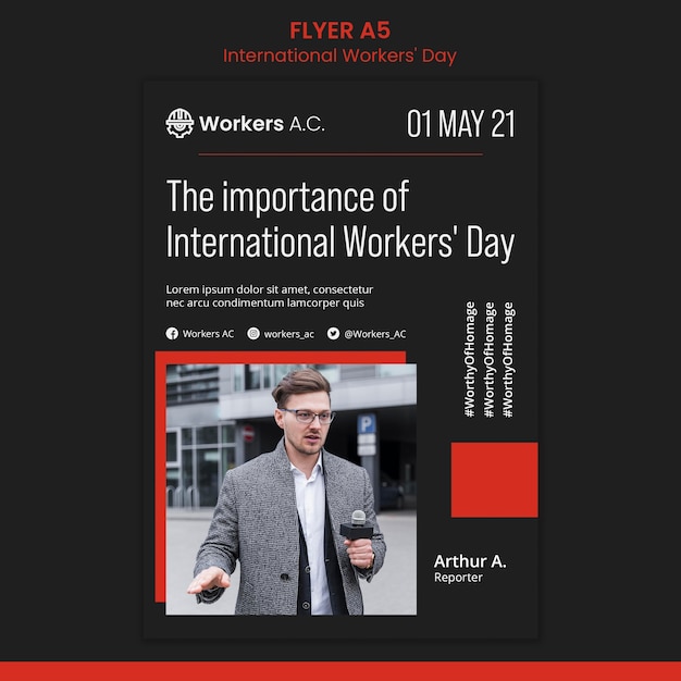 Vertikaler Flyer für die Feier des Tages des internationalen Arbeiters