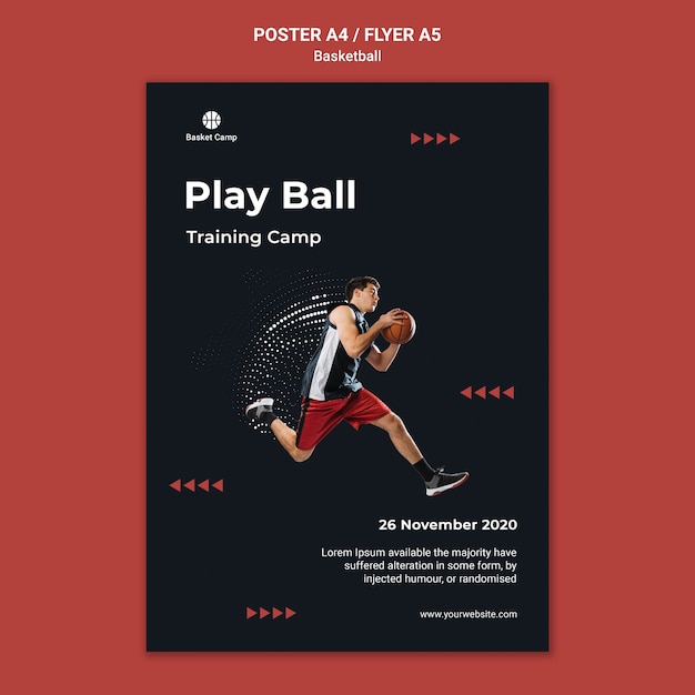 Kostenlose PSD vertikales plakat für basketball-trainingslager