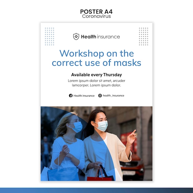 Vertikales Plakat für Coronavirus-Pandemie mit medizinischer Maske