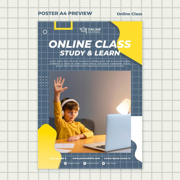 Vertikales Plakat für Online-Klassen mit Kind