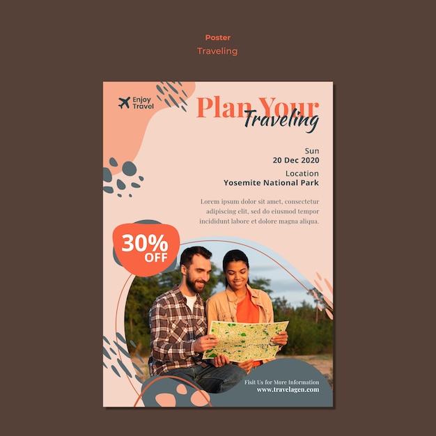 Vertikales Plakat für Rucksackreisen mit Paar