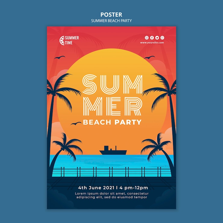 Kostenlose PSD vertikales plakat für sommerstrandparty