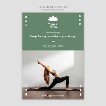 Vertikales plakat mit frau, die yoga praktiziert