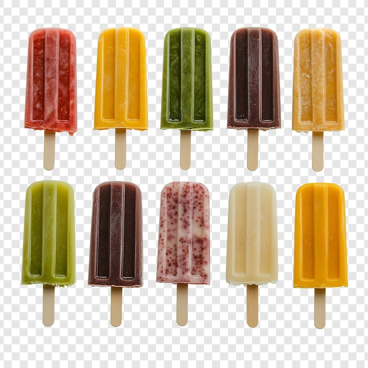Kostenlose PSD vielfältige farbenfrohe fruchtkekse, köstliche sommerfrüchte, erfrischende eiskühlchen, gefrorene dessert, süße sommerfreuden, lebhafte gefrorene leckereien.