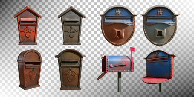 Vintage-Mailbox-Sammlung auf durchsichtigem Hintergrund