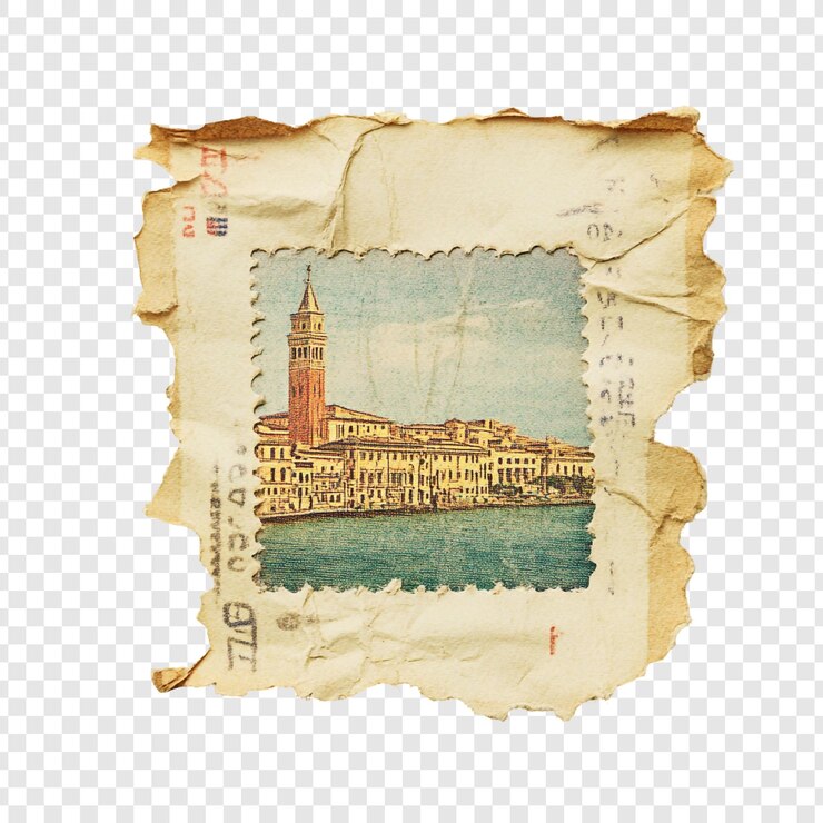 Kostenlose PSD vintage-postkarte mit venezianischer szene