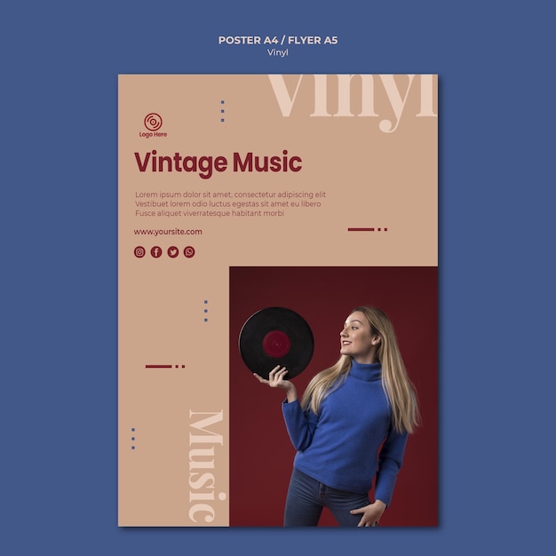 Vinyl vintage musik flyer vorlage