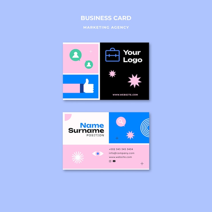 Kostenlose PSD visitenkarte einer marketingagentur im flachen design