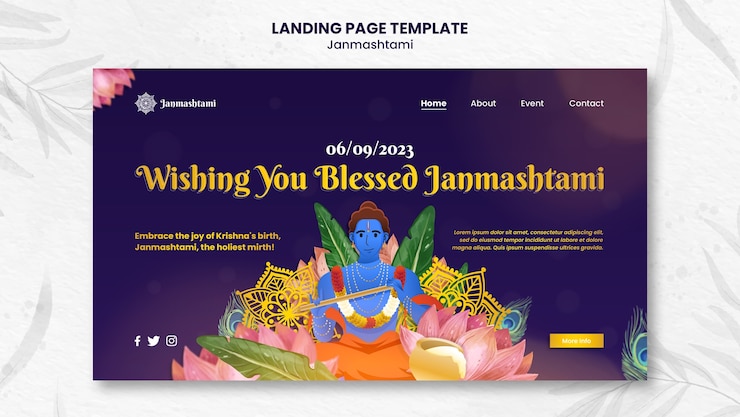 Kostenlose PSD vorlage der landungsseite für die feier von janmashtami