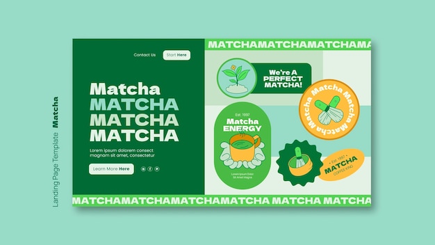 Vorlage der landungsseite für matcha-tea-getränke.