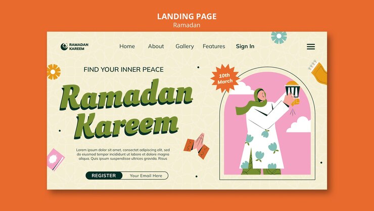 Kostenlose PSD vorlage der landungsseite zur feier des ramadan