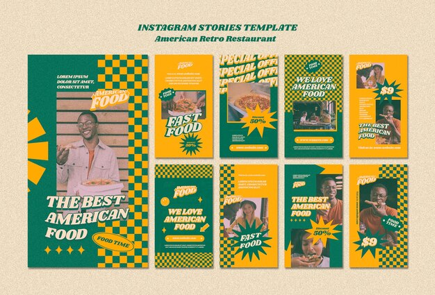 Vorlage für amerikanische Retro-Restaurant-Instagram-Geschichten