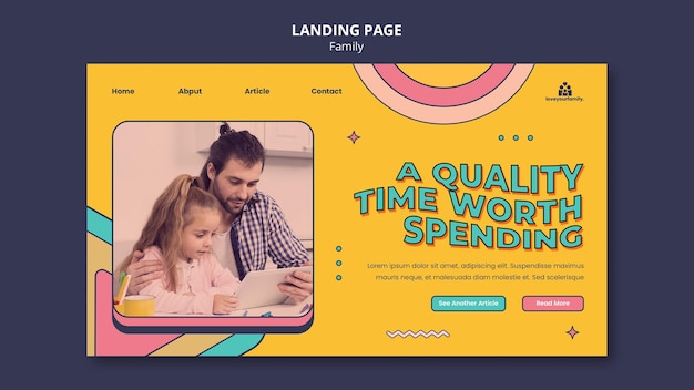 Kostenlose PSD vorlage für das design der familien-landingpage