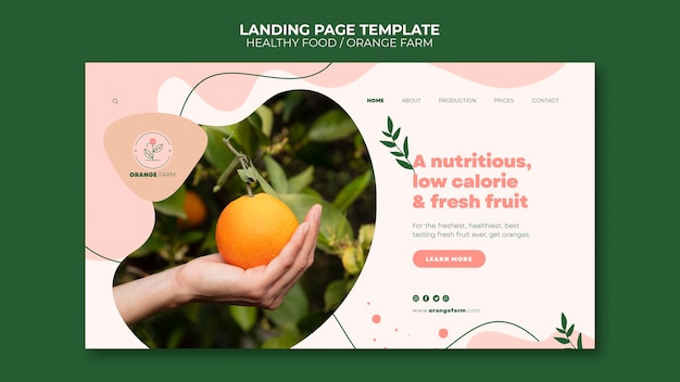 Vorlage für das design der zielseite für gesunde lebensmittel
