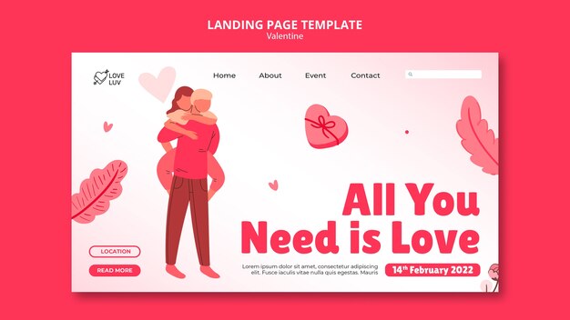 Vorlage für das Design der Zielseite zum Valentinstag