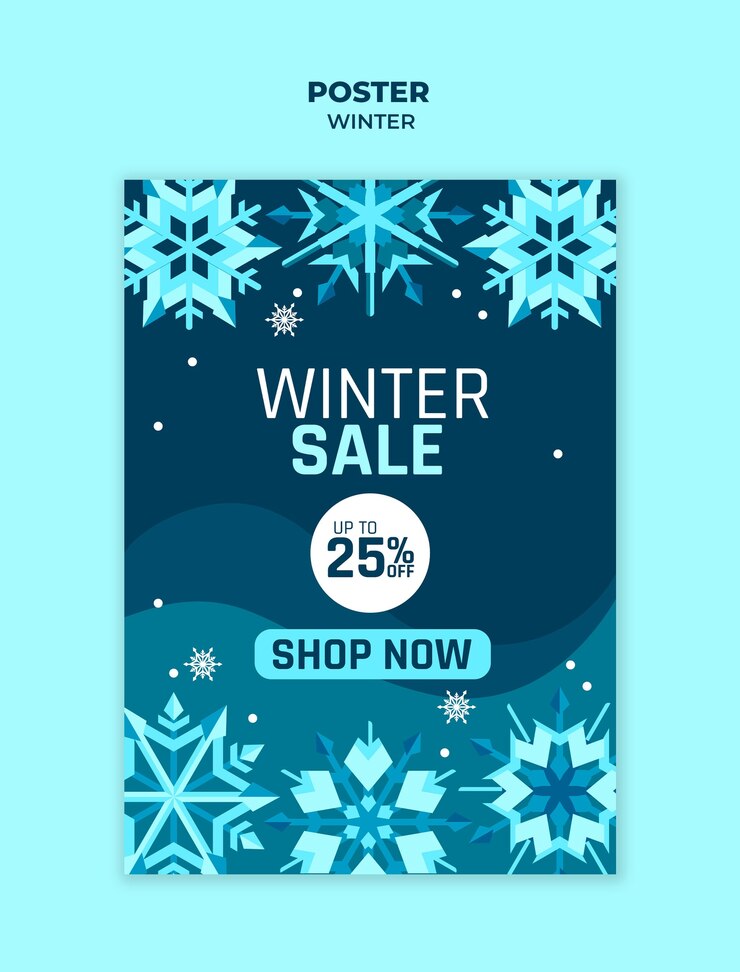 Kostenlose PSD vorlage für den verkauf von flachen designs im winter
