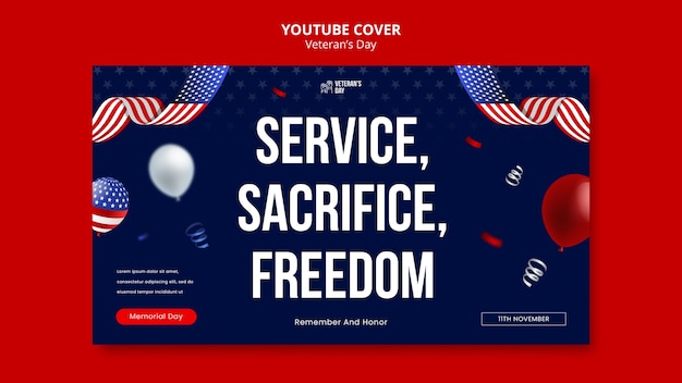 Kostenlose PSD vorlage für den youtube-cover zur feier des veteranentages