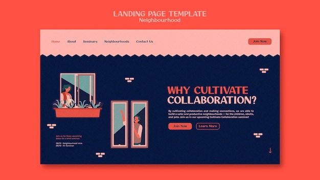 Kostenlose PSD vorlage für die landingpage des nachbarschaftsseminars