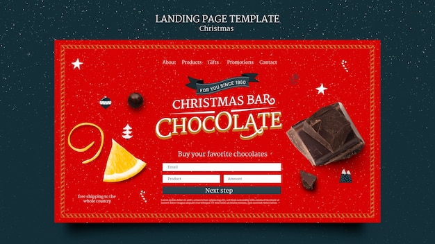 Kostenlose PSD vorlage für die weihnachtsschokolade-landingpage