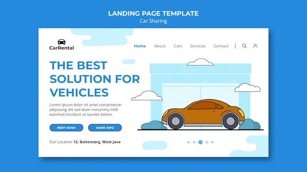 Kostenlose PSD vorlage für die zielseite eines carsharing-dienstes