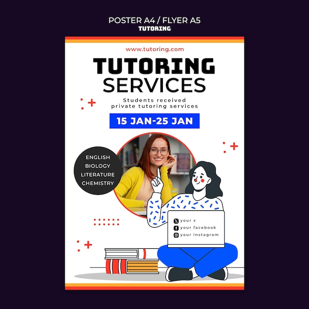 Kostenlose PSD vorlage für ein flat-design-tutoring-jobposter