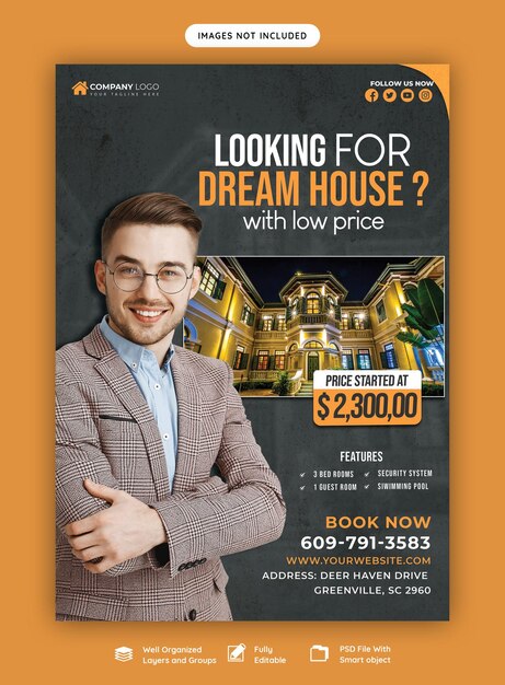 Vorlage für ein Flyer-Poster für Immobilienhäuser