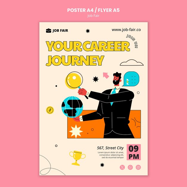 Vorlage für ein Poster auf der Jobmesse für flaches Design