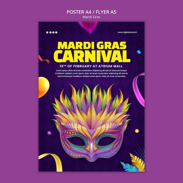 Kostenlose PSD vorlage für ein poster zur feier des mardi gras