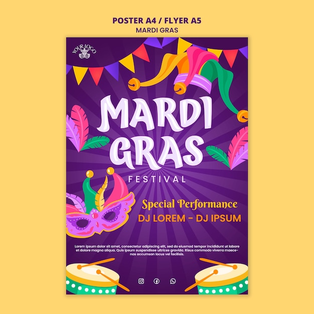 Kostenlose PSD vorlage für ein poster zur feier des mardi gras