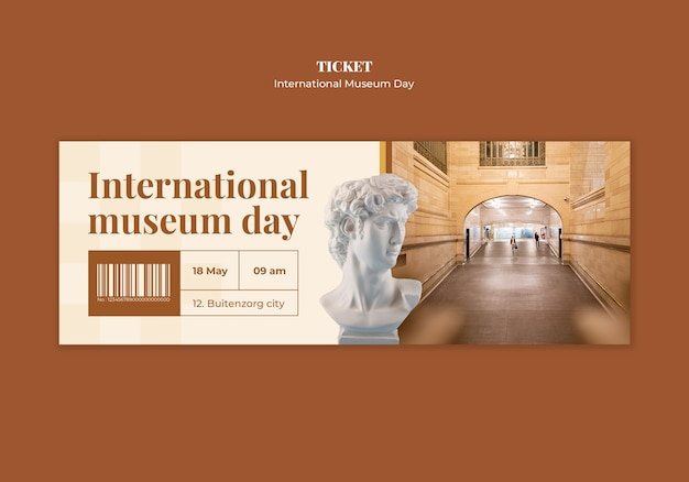 Kostenlose PSD vorlage für ein ticket für den internationalen museumstag