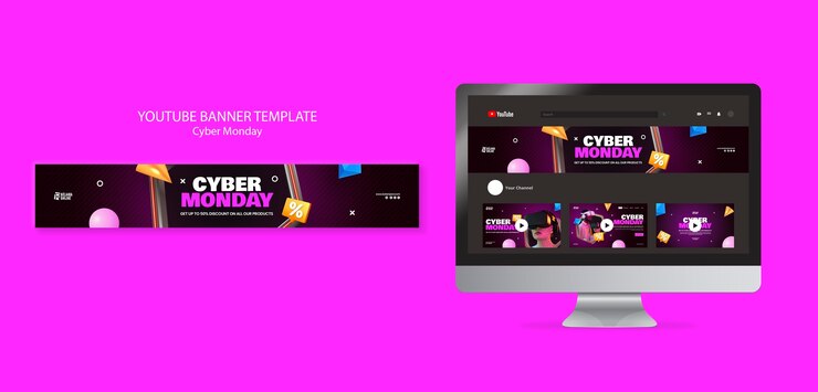 Kostenlose PSD vorlage für ein youtube-banner für den cyber monday