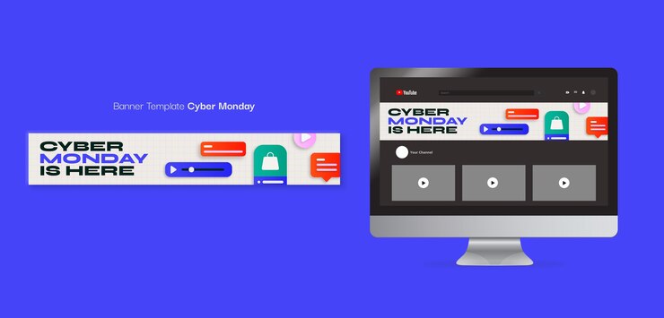 Kostenlose PSD vorlage für ein youtube-banner für den cyber monday