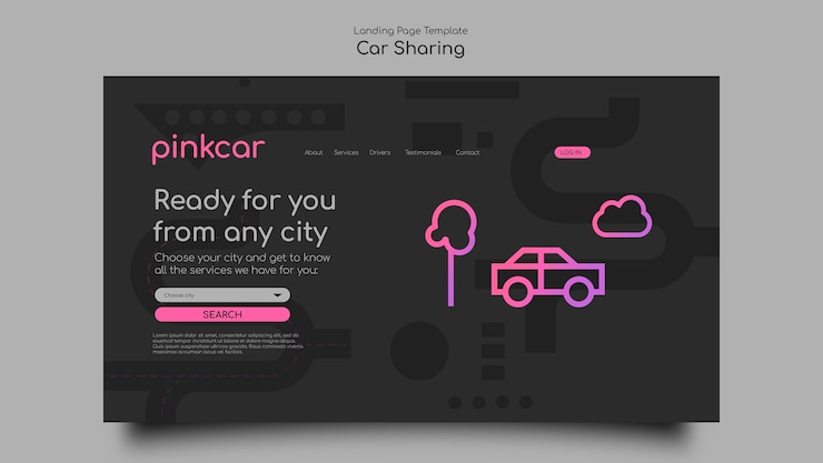 Kostenlose PSD vorlage für eine car-sharing-landingpage mit farbverlauf