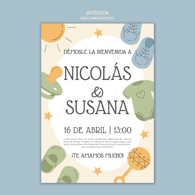 Kostenlose PSD vorlage für eine einladung zur geburtsankündigung