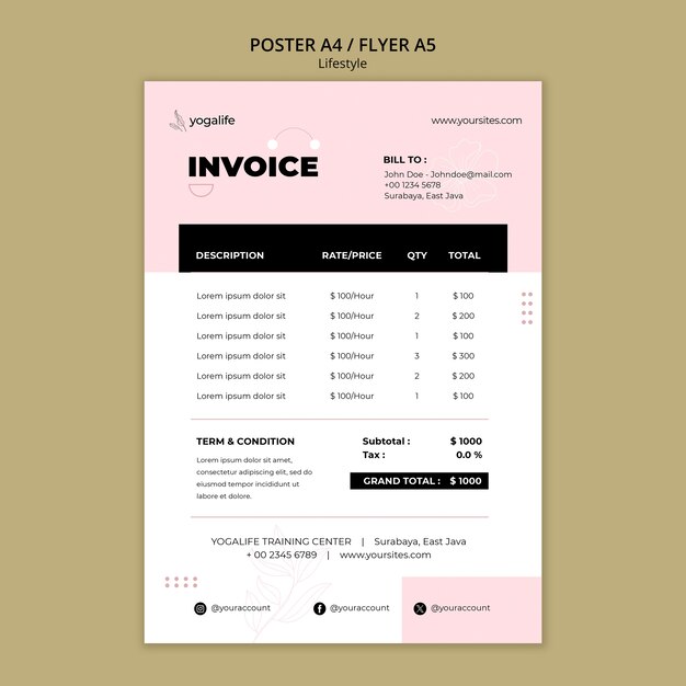 Vorlage für eine Flat-Design-Lifestyle-Rechnung