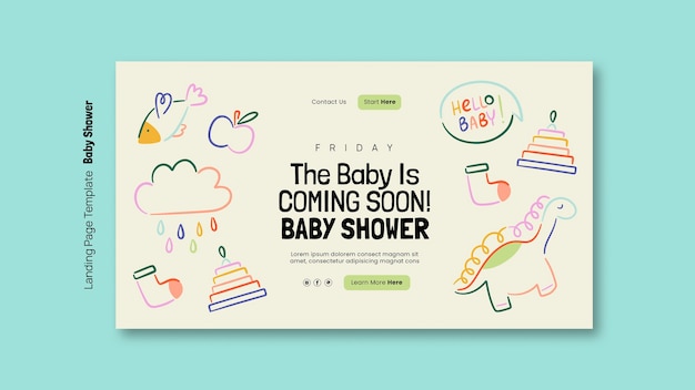 Kostenlose PSD vorlage für eine landungsseite für ein flaches baby-shower-design.