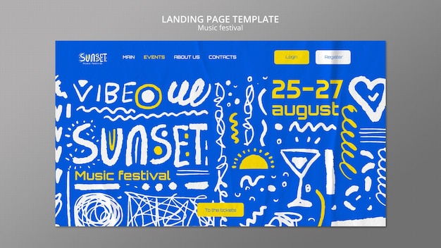 Kostenlose PSD vorlage für eine landungsseite für ein flat-design-musikfestival