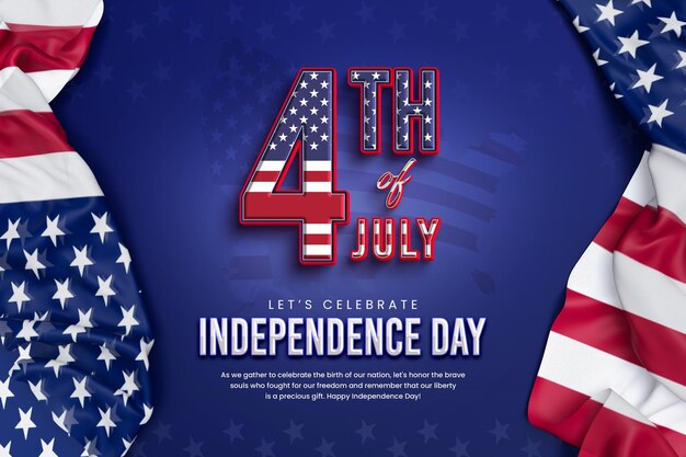 Vorlage für einen Banner-Design für den amerikanischen Unabhängigkeitstag am 4. Juli mit einer realistischen Flagge der USA