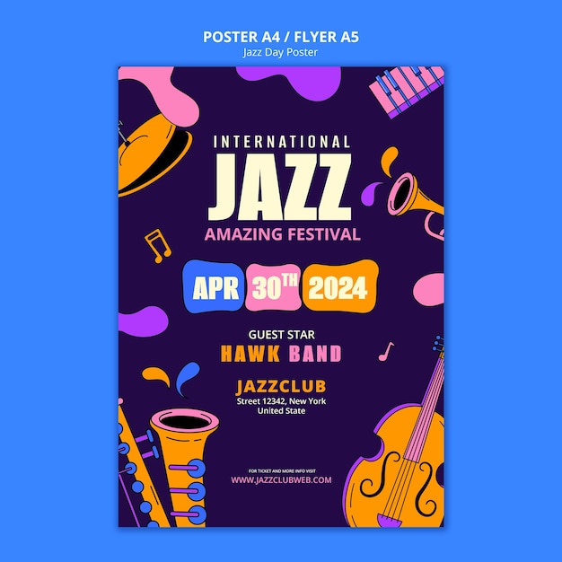 Kostenlose PSD vorlage für einen poster zur feier des jazz-tages.