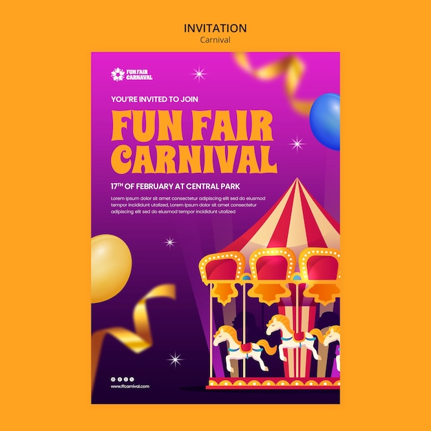 Kostenlose PSD vorlage für einladungen zu karnevalsveranstaltungen