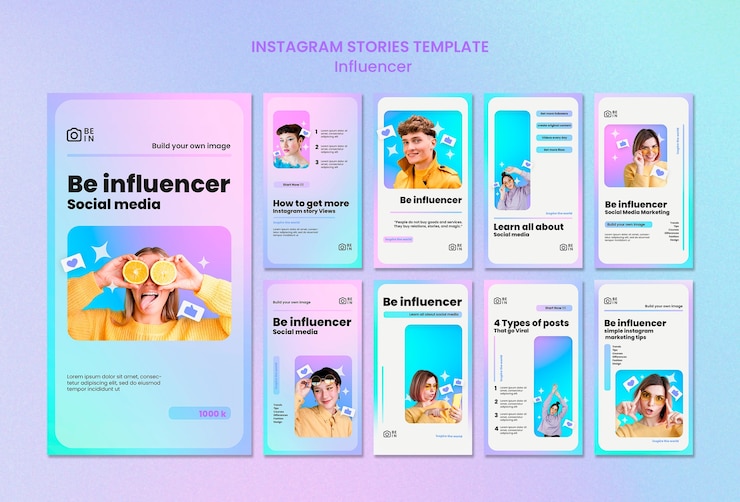 Kostenlose PSD vorlage für influencer-instagram-geschichten mit farbverlauf