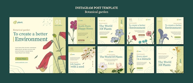 Kostenlose PSD vorlage für instagram-beiträge des botanischen gartens