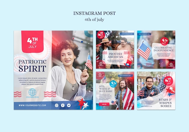 Kostenlose PSD vorlage für instagram-beiträge vom 4. juli